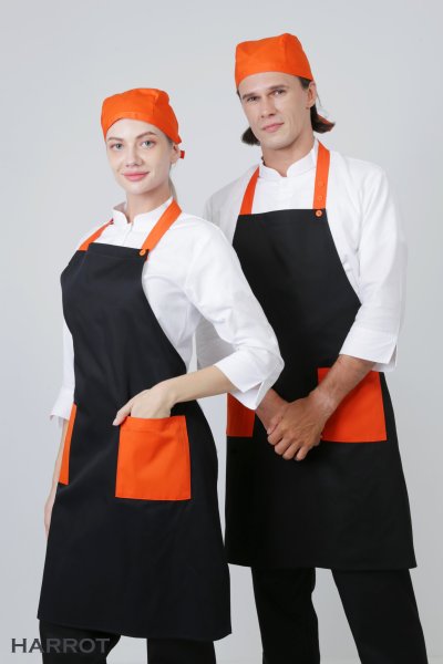 ผ้ากันเปื้อน เต็มตัว พื้นดำแต่งสีกระเป๋า