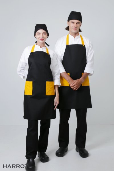 ผ้ากันเปื้อน เต็มตัว พื้นดำแต่งสีกระเป๋า