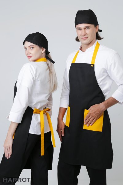 ผ้ากันเปื้อน เต็มตัว พื้นดำแต่งสีกระเป๋า