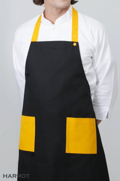 ผ้ากันเปื้อน เต็มตัว พื้นดำแต่งสีกระเป๋า