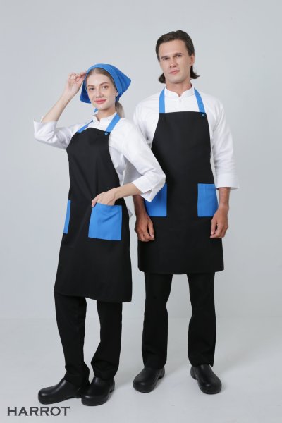 ผ้ากันเปื้อน เต็มตัว พื้นดำแต่งสีกระเป๋า