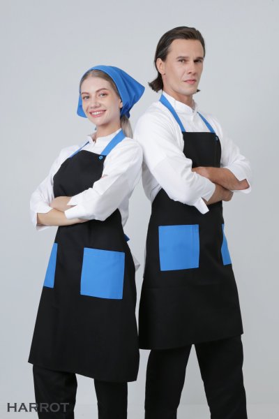 ผ้ากันเปื้อน เต็มตัว พื้นดำแต่งสีกระเป๋า