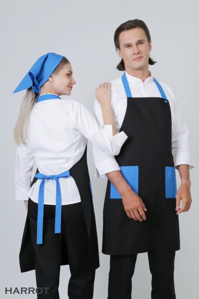 ผ้ากันเปื้อน เต็มตัว พื้นดำแต่งสีกระเป๋า