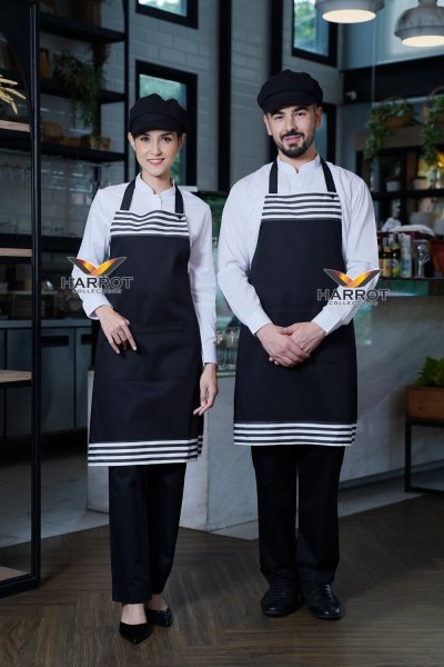 ผ้ากันเปื้อน เต็มตัว สีดำแต่งลายวินเทจ