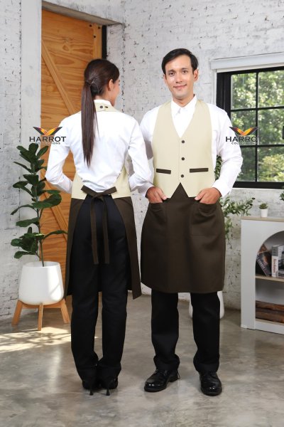 ผ้ากันเปื้อน เต็มตัว แบบเสื้อกั๊ก สีกากี-น้ำตาล