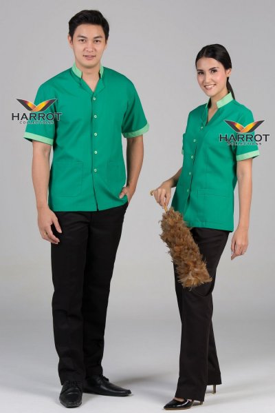 เสื้อแม่บ้าน/พ่อบ้าน ปกตั้ง ผ้าโทเรบิสคอป