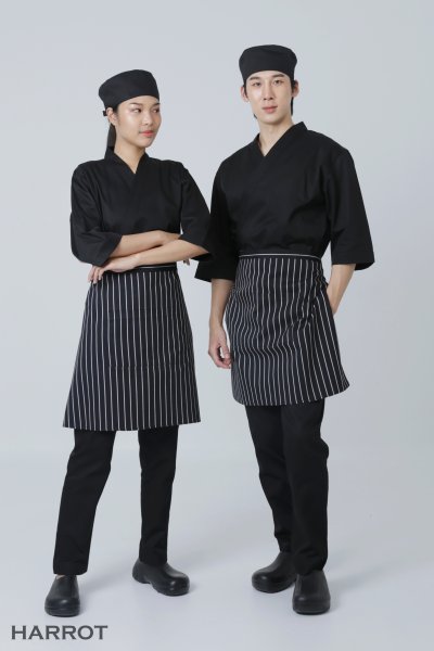 เสื้อเชฟ ญี่ปุ่น แขนสี่ส่วน สีดำ กุ๊นดำ
