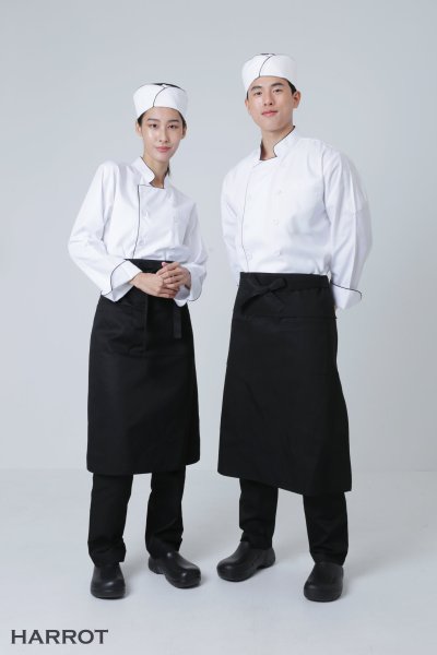 เสื้อเชฟ แขนยาว สีขาว กุ๊นดำ