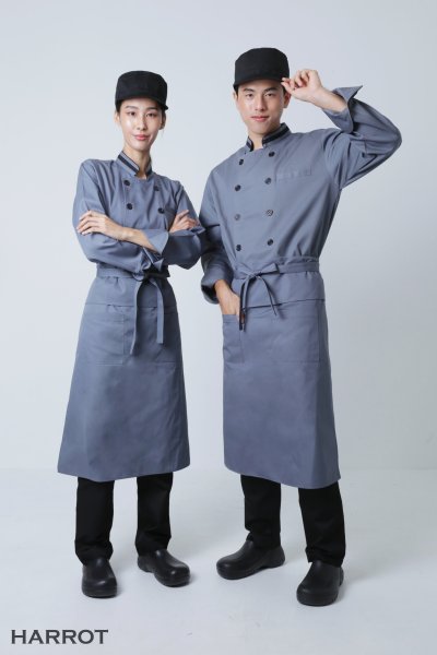 เสื้อเชฟ แขนยาว สีเทา กุ๊นดำ