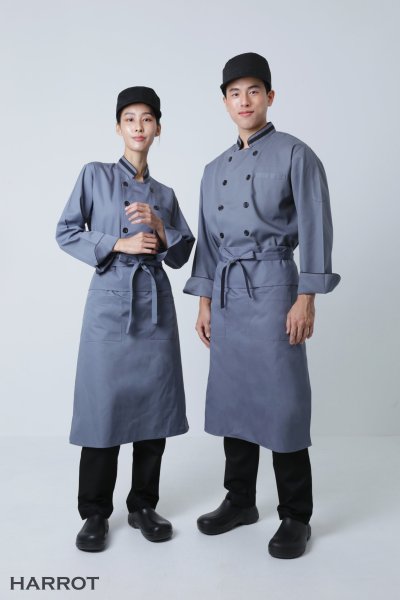 เสื้อเชฟ แขนยาว สีเทา กุ๊นดำ