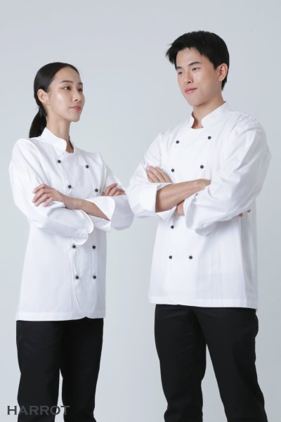 เสื้อเชฟ แขนยาว สีขาว กระดุมถอดได้ สีดำ