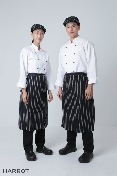 เสื้อเชฟ แขนยาว สีขาว กระดุมถอดได้ สีดำ