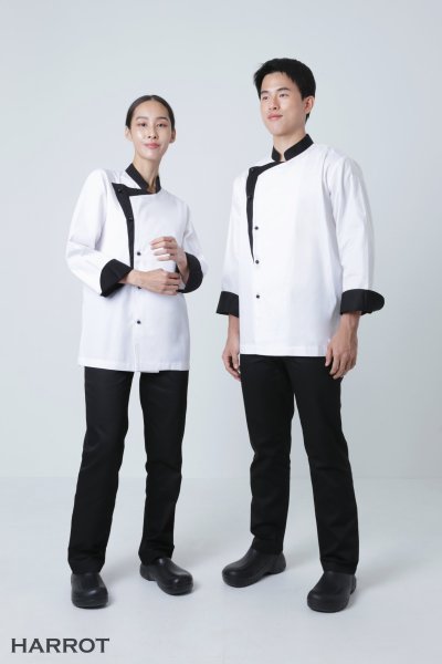 เสื้อเชฟ แขนยาว แต่งปก กระดุมถอดได้ 5 เม็ด