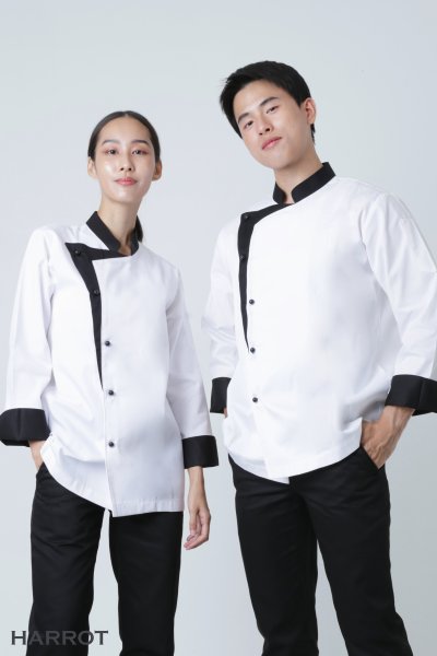 เสื้อเชฟ แขนยาว แต่งปก กระดุมถอดได้ 5 เม็ด