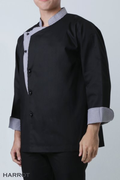 เสื้อเชฟ แขนยาว แต่งปก กระดุมถอดได้ 5 เม็ด