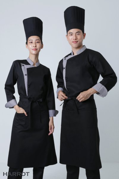 เสื้อเชฟ แขนยาว แต่งปก กระดุมถอดได้ 5 เม็ด