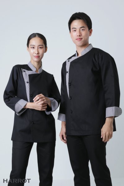 เสื้อเชฟ แขนยาว แต่งปก กระดุมถอดได้ 5 เม็ด