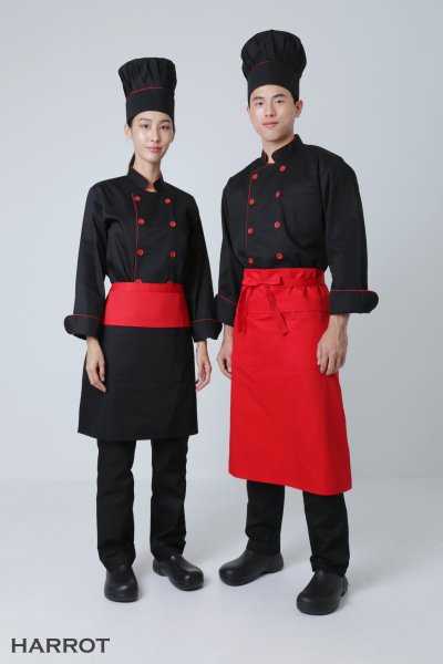 เสื้อเชฟ แขนยาว สีดำ กุ๊นแดง