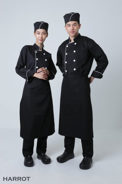 เสื้อเชฟ แขนยาว สีดำ กุ๊นสีขาว