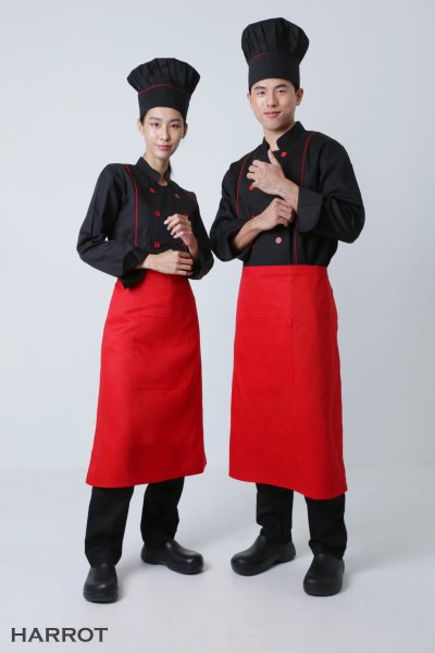 เสื้อเชฟ แขนยาว สีดำ กุ๊นแดง 2 เส้น