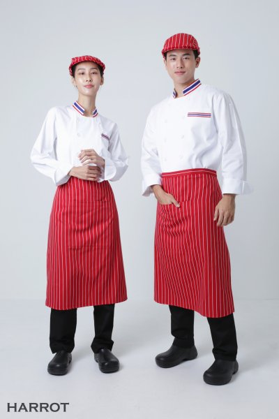 เสื้อเชฟ แขนยาว กระเป๋าเจาะ แต่งลายธงชาติ