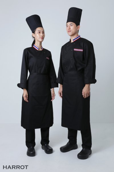 เสื้อเชฟ แขนยาว กระเป๋าเจาะ แต่งลายธงชาติ