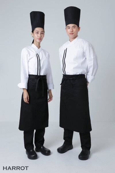 เสื้อเชฟ แขนยาว คอป้าย แต่งกุ๊น 2 เส้น
