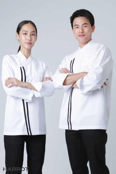 เสื้อเชฟ แขนยาว คอป้าย แต่งกุ๊น 2 เส้น