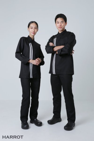 เสื้อเชฟ แขนยาว คอป้าย แต่งกุ๊น 2 เส้น