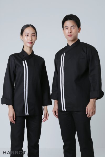 เสื้อเชฟ แขนยาว คอป้าย แต่งกุ๊น 2 เส้น