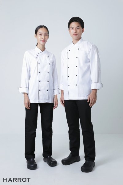เสื้อเชฟ แขนยาว คอป้าย กระดุมถอดได้ 5 เม็ด
