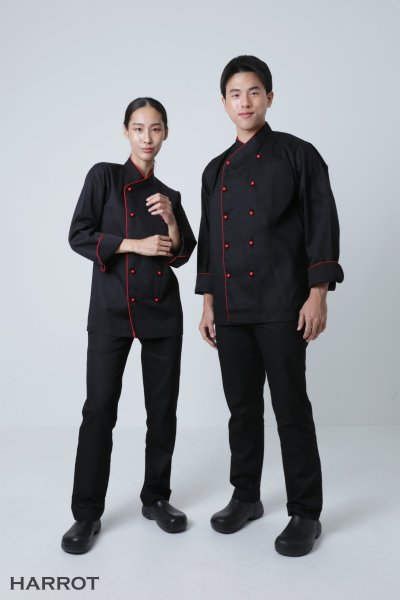 เสื้อเชฟ แขนยาว คอป้าย กระดุมถอดได้ 5 เม็ด