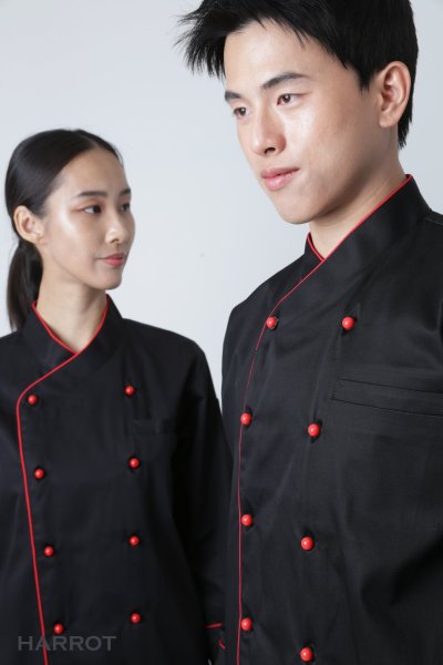 เสื้อเชฟ แขนยาว คอป้าย กระดุมถอดได้ 5 เม็ด