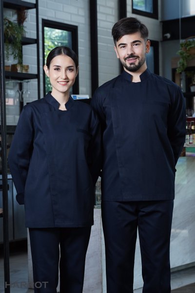 เสื้อเชฟ แขนยาว สีกรม กระดุมแป๊ก