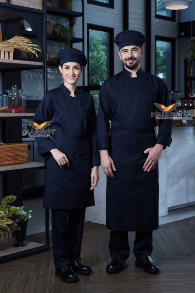 เสื้อเชฟ แขนยาว สีกรม กระดุมแป๊ก