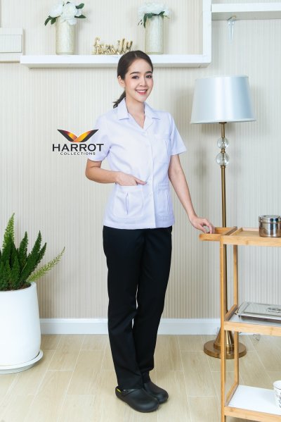 เสื้อกาวน์ แบบสั้น แขนสั้น สีขาว