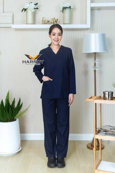 ชุดสครับ คอวี แขนยาว (เสื้อ+กางเกง)