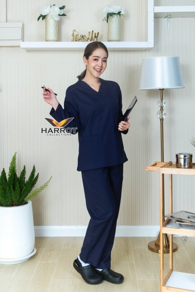 ชุดสครับ คอวี แขนยาว (เสื้อ+กางเกง)