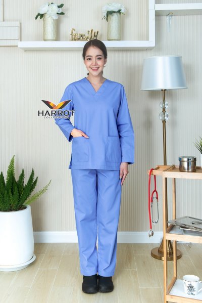 ชุดสครับ คอวี แขนยาว (เสื้อ+กางเกง)