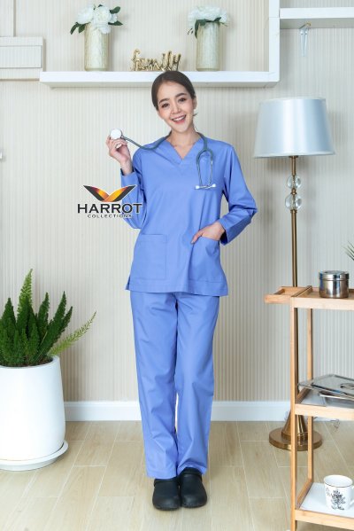 ชุดสครับ คอวี แขนยาว (เสื้อ+กางเกง)