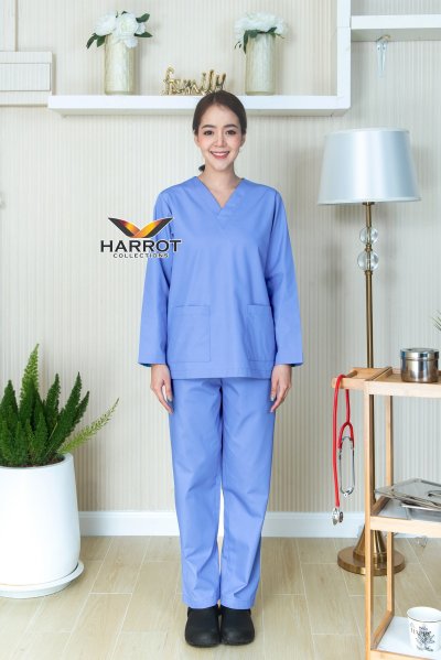 ชุดสครับ คอวี แขนยาว (เสื้อ+กางเกง)