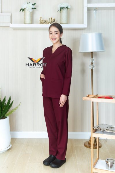 ชุดสครับ คอวี แขนยาว (เสื้อ+กางเกง)