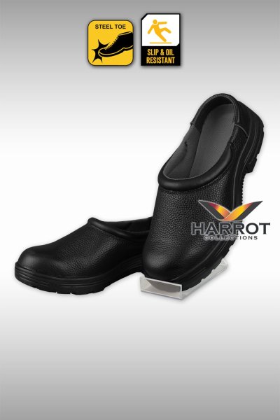 รองเท้าเชฟ แบบเปิดส้น หนังแท้ สีดำ