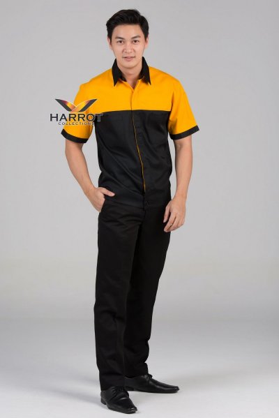 เสื้อช๊อป แขนสั้น สีดำ-เหลือง