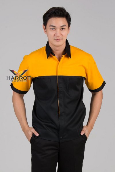 เสื้อช๊อป แขนสั้น สีดำ-เหลือง