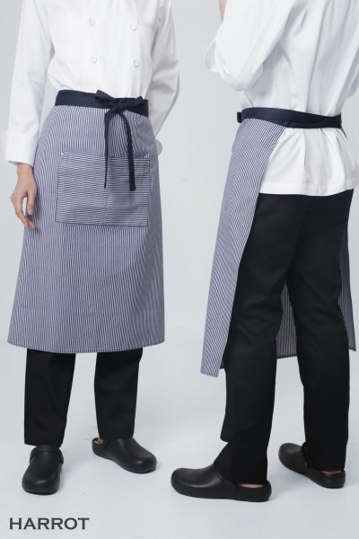 ผ้ากันเปื้อน ครึ่งยาว ลายริ้ว ลอนดอน สายยาวผูกหน้าสีกรม