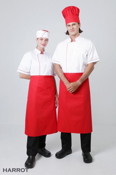 เสื้อเชฟ แขนสั้น สีขาวกุ๊นแดง