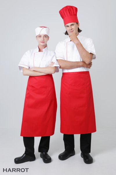 เสื้อเชฟ แขนสั้น สีขาวกุ๊นแดง