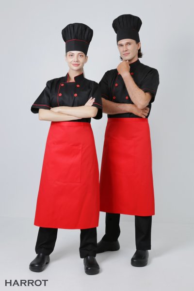 เสื้อเชฟ แขนสั้น สีดำกุ๊นแดง