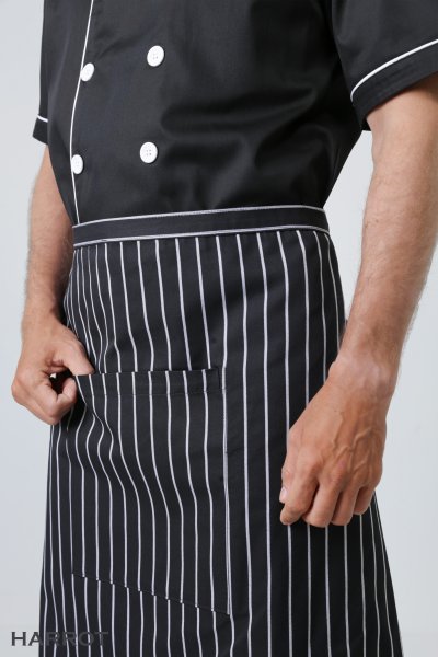 เสื้อเชฟ แขนสั้น สีดำกุ๊นขาว